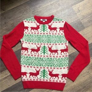 Festive Red and Green ugly sweater Reindeer Sweater Imagin8 S holiday pull over